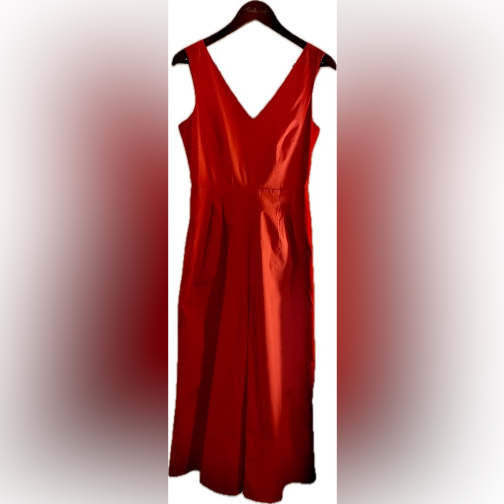 J. Crew | Red Cotton Wide-Leg Lined Jumpsuit with Bow Detail Size 2